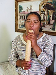 Amateur latina granny Olivia pust huge dildo into own vagina